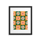 Retro Colorful Daisy Flower Checkerboard - Peach + Green Framed Art Print Gallery Image 6
