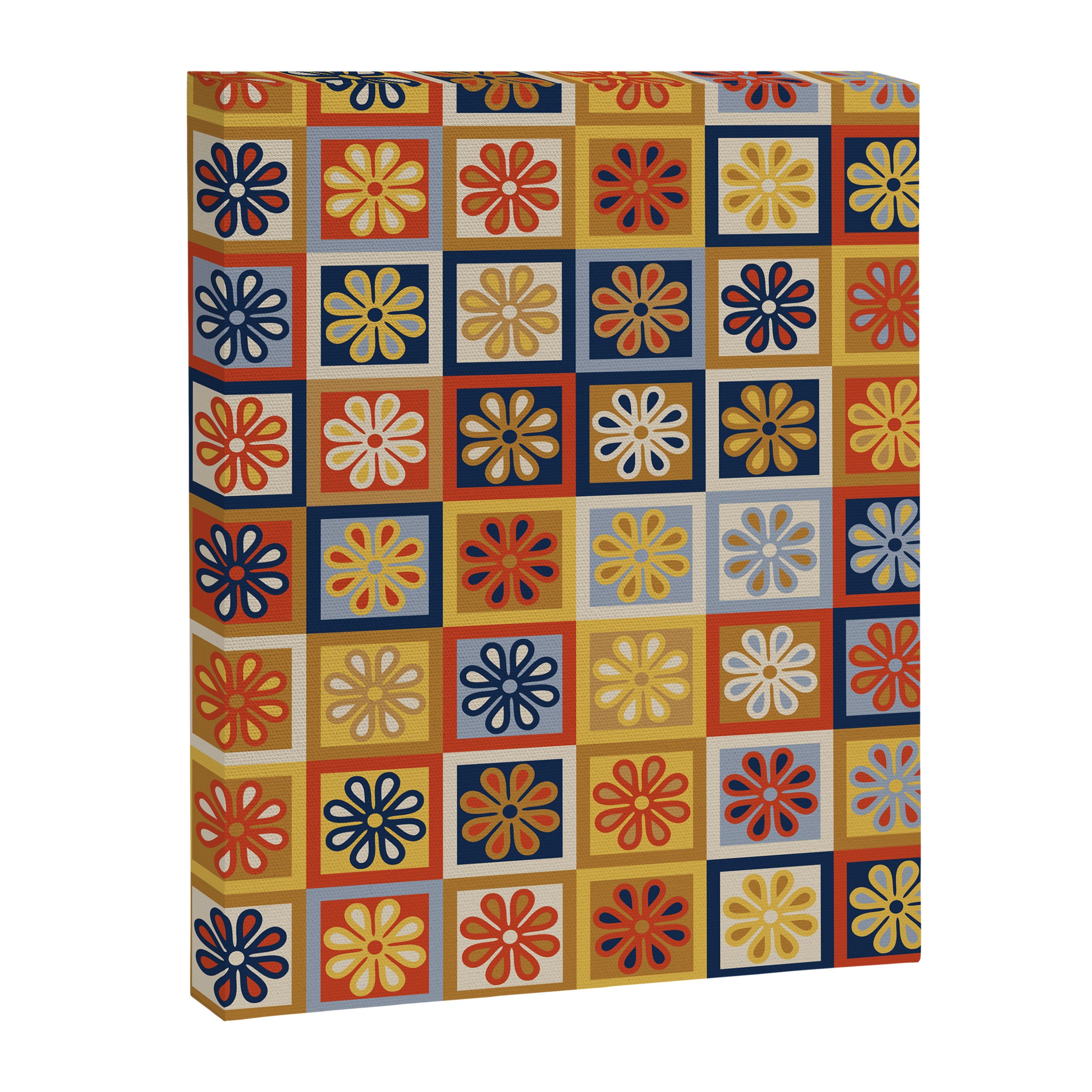 Retro Colorful Flower Checkerboard Canvas Print Gallery Image 8