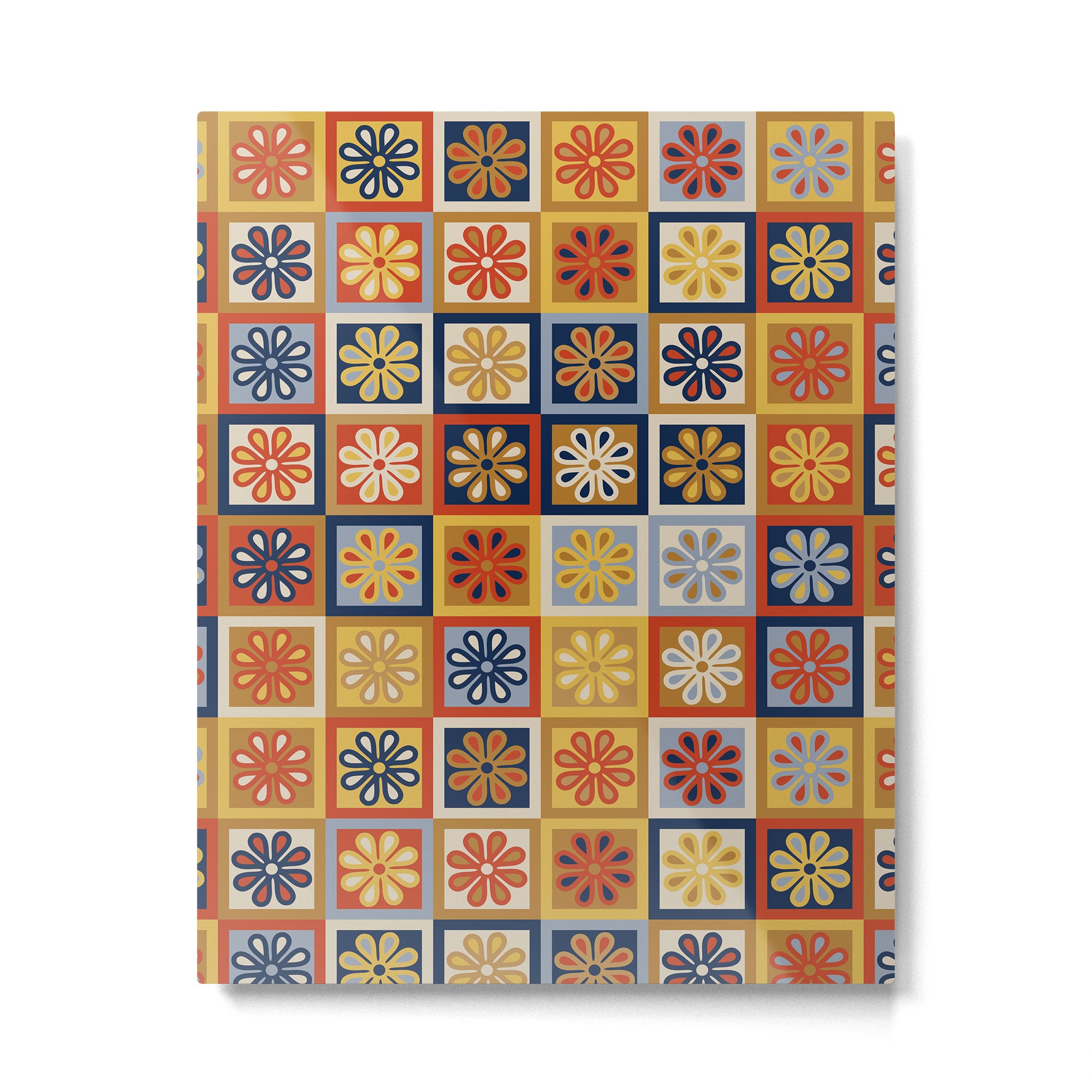 Retro Colorful Flower Checkerboard Metal Print Gallery Image 6