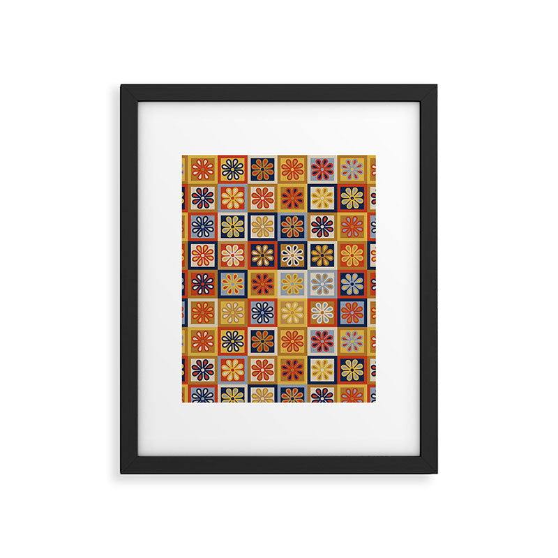 Retro Colorful Flower Checkerboard Framed Art Print Gallery Image 6