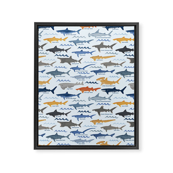 Shark Species Identification Chart Framed Canvas Print Gallery Image 1