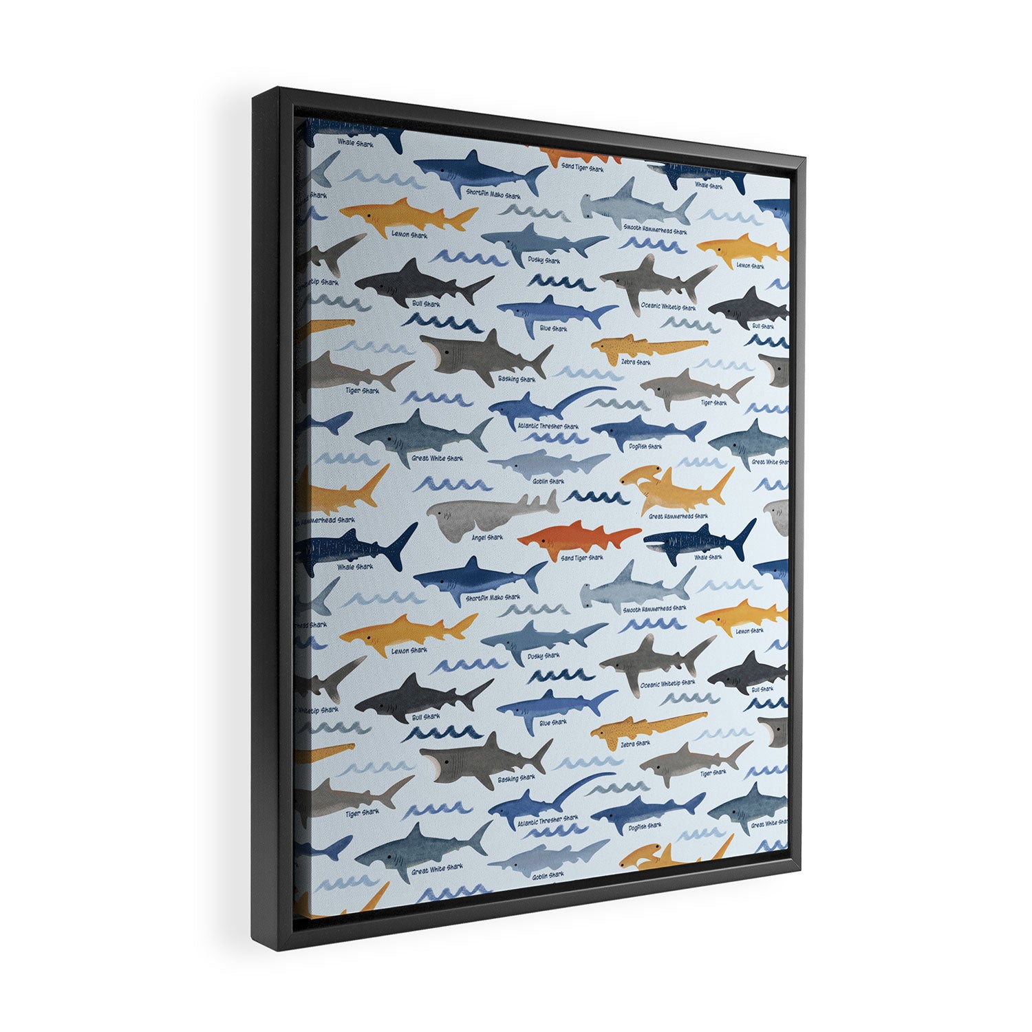 Shark Species Identification Chart Framed Canvas Print Gallery Image 2