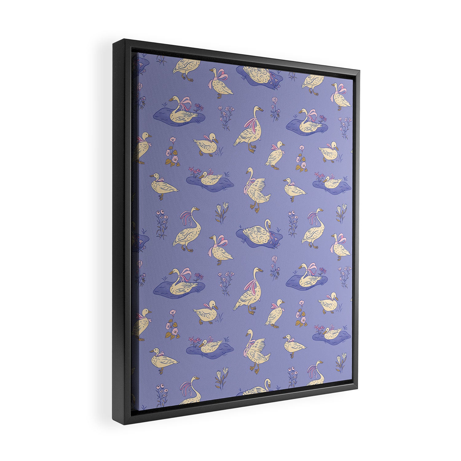 Swans With Bows - Ducks And Flowers Framed Canvas Print Gallery Image 2
