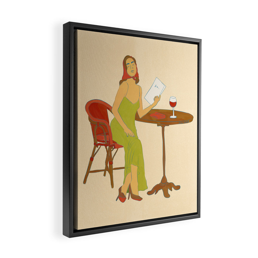 Woman at a Cafe in Rome Framed Canvas Print Gallery Image 2