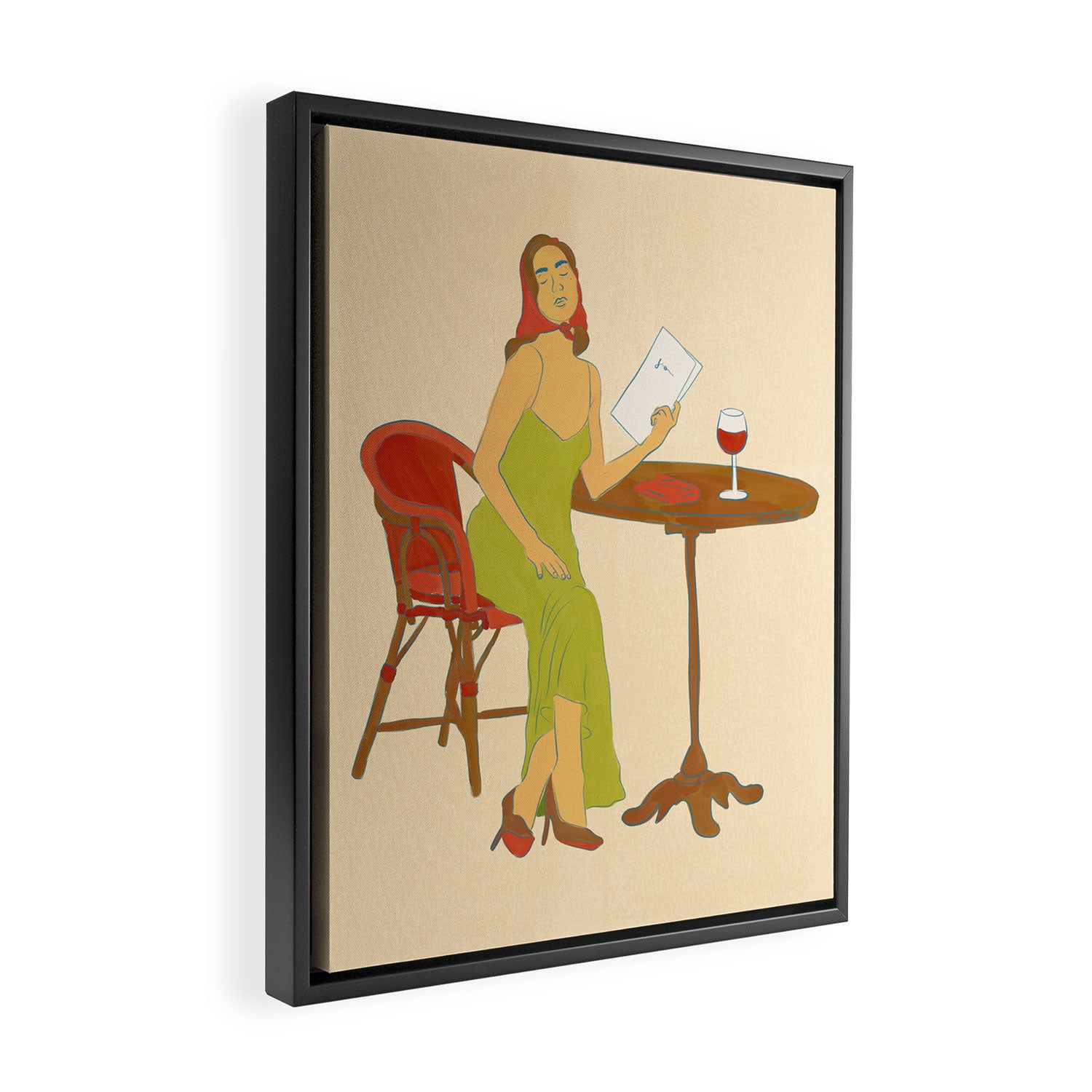 Woman at a Cafe in Rome Framed Canvas Print Gallery Image 2