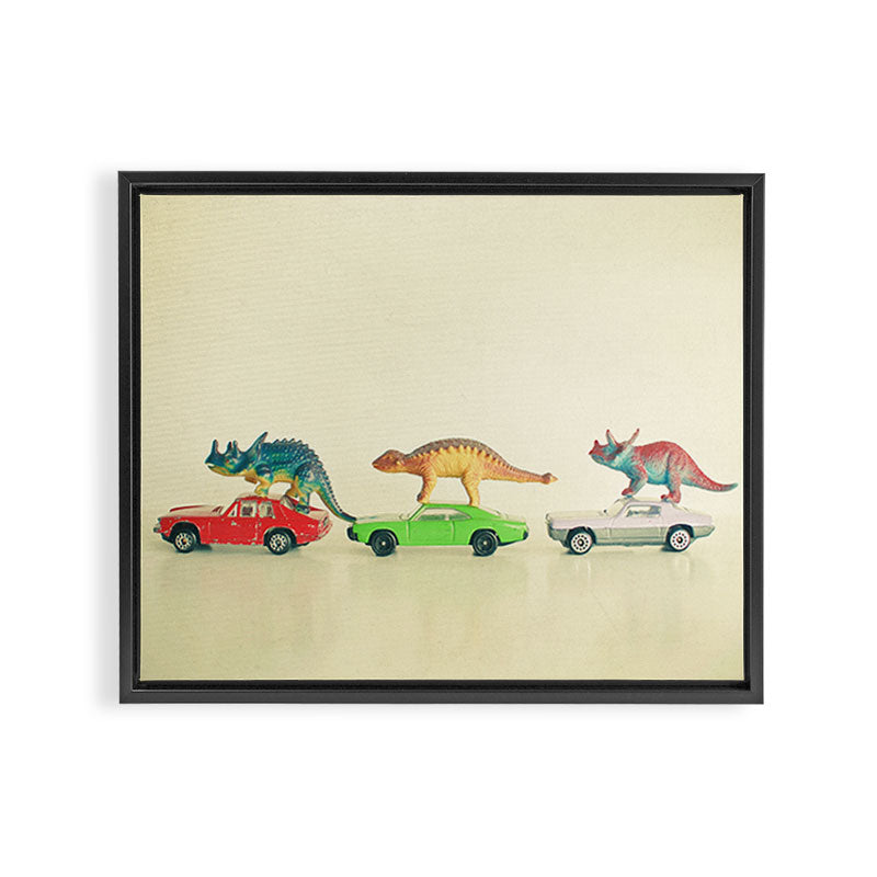 Dinosaurs Ride Cars Framed Canvas Print Gallery Image 2