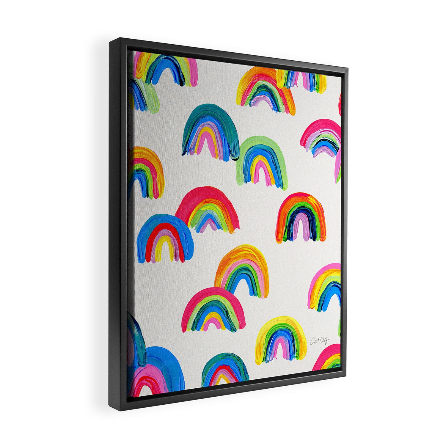 Abstract Rainbow Arcs - White Palette Framed Canvas Print Gallery Image 2