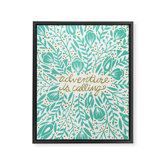 Adventure is Calling - Turquoise & Gold Palette Framed Canvas Print Gallery Image 1