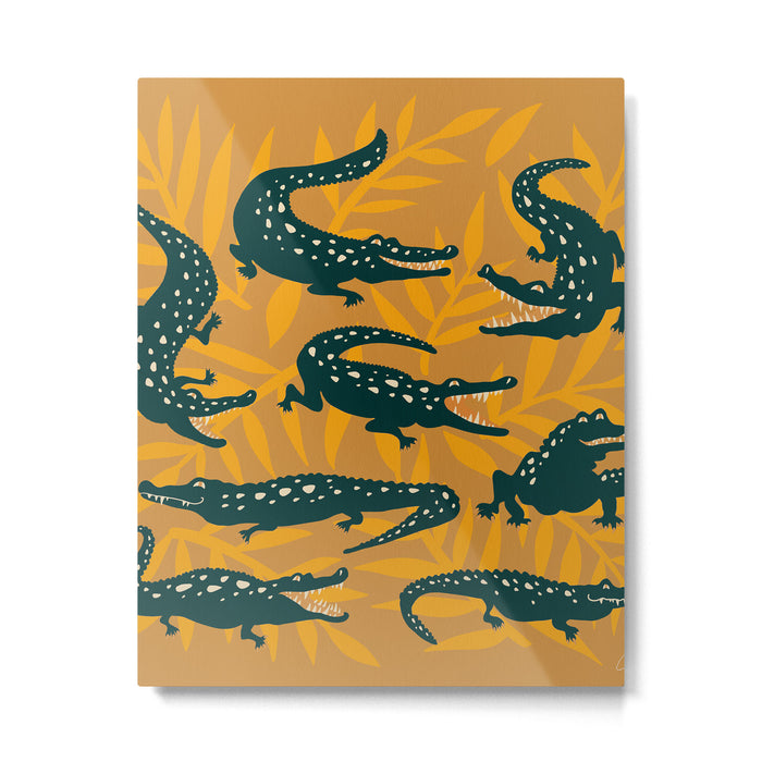 Alligator Collection - Ochre & Teal Metal Print Gallery Image 1