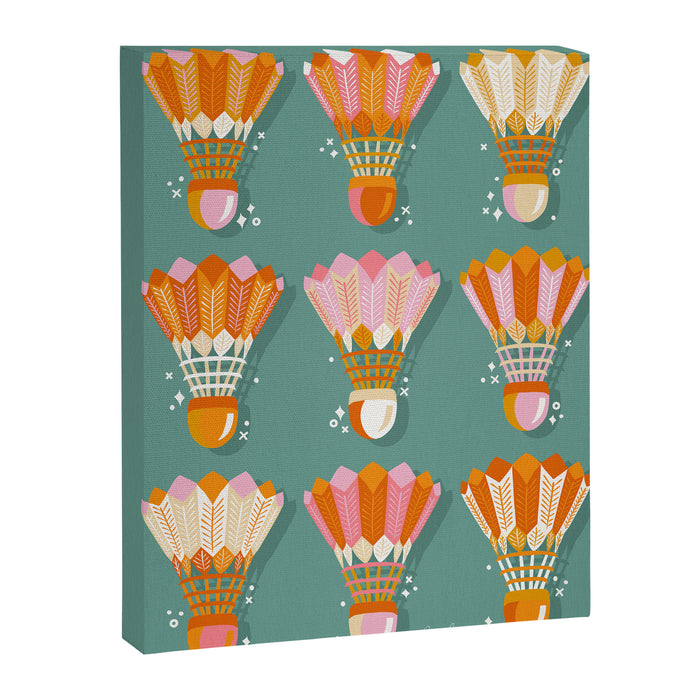 Badminton Birdies - Peach OmbrÃ© on Turquoise Canvas Print Gallery Image 1