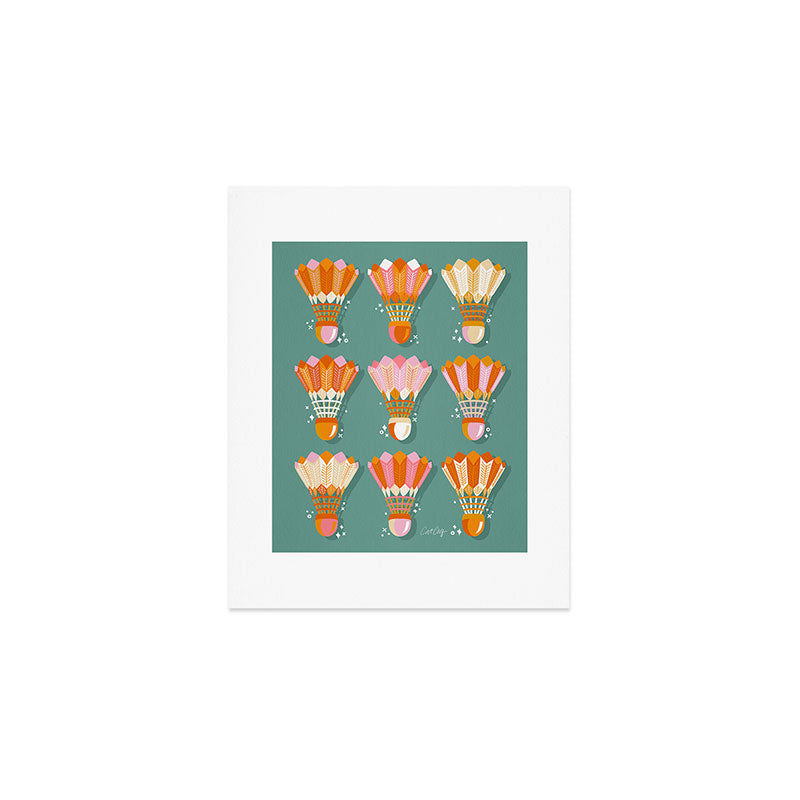 Badminton Birdies - Peach OmbrÃ© on Turquoise Art Print Gallery Image 1
