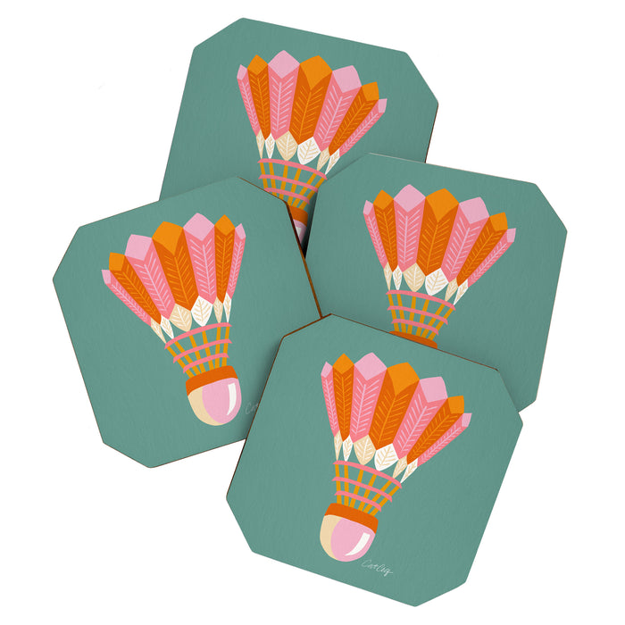 Badminton Birdies - Peach OmbrÃ© on Turquoise Coaster Gallery Image 1