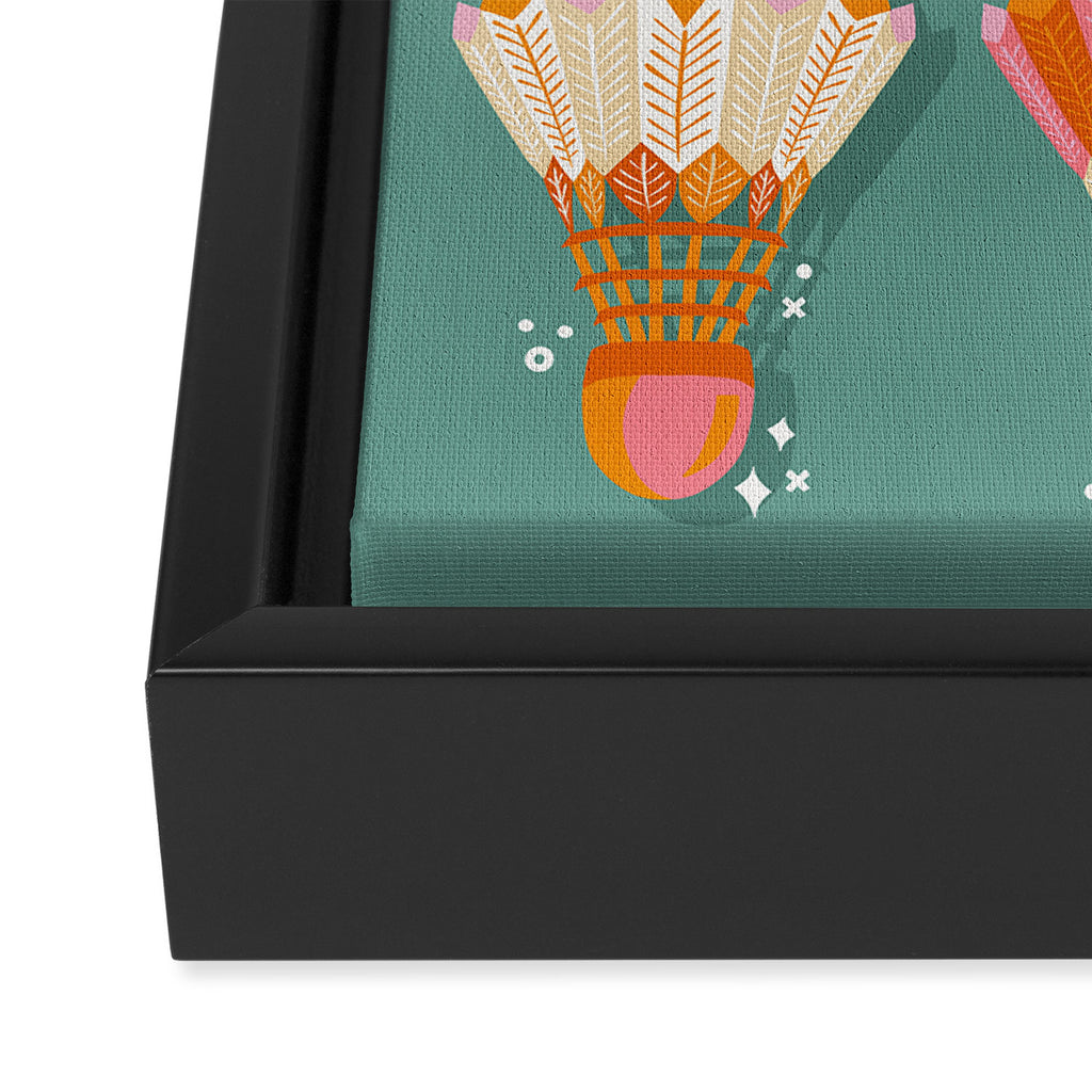 Badminton Birdies - Peach OmbrÃ© on Turquoise Framed Canvas Print Gallery Image 3