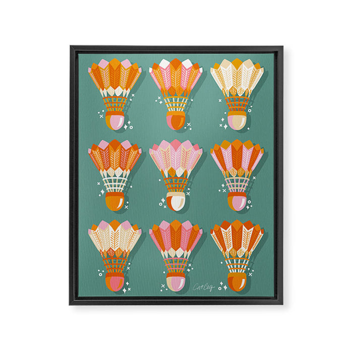 Badminton Birdies - Peach OmbrÃ© on Turquoise Framed Canvas Print Gallery Image 1
