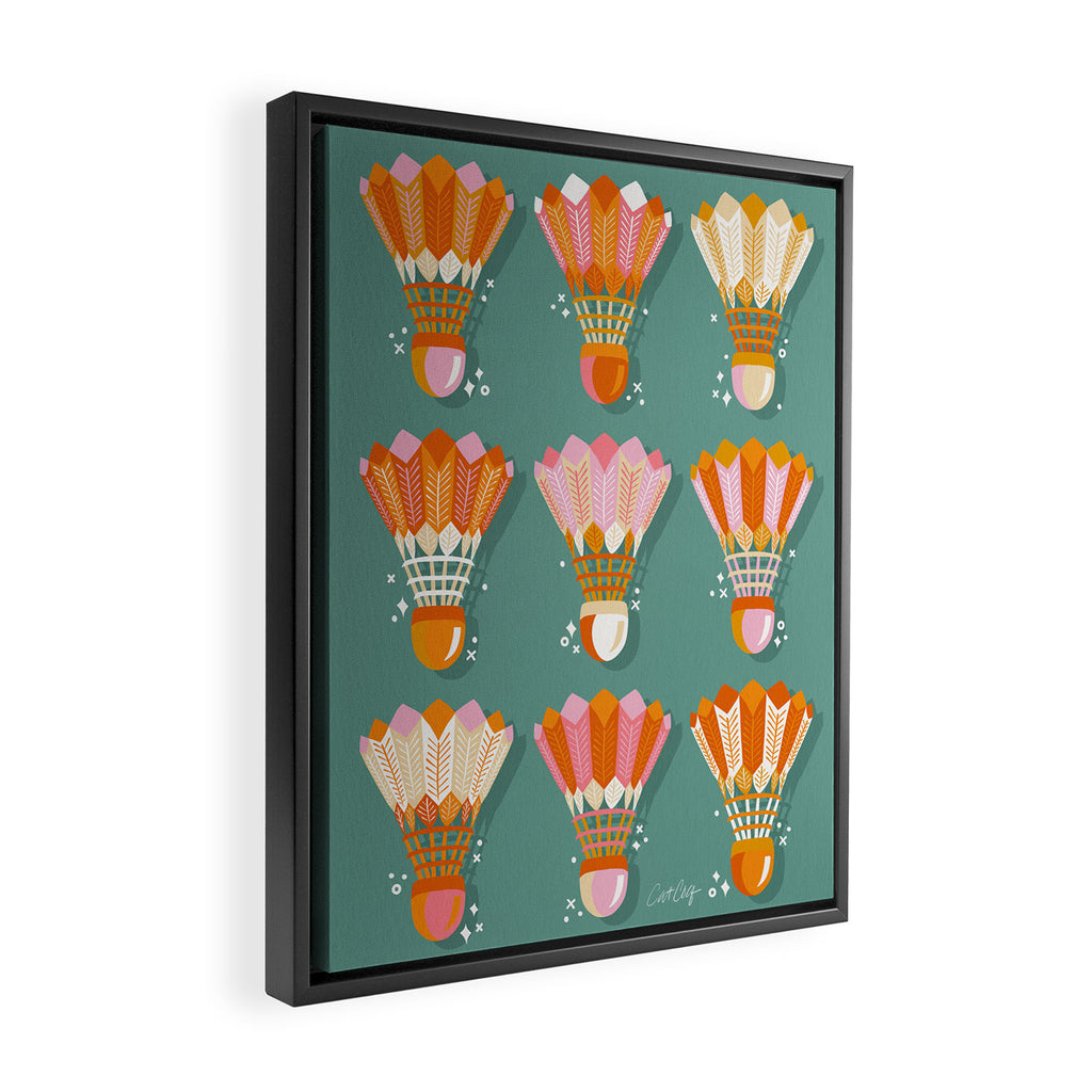 Badminton Birdies - Peach OmbrÃ© on Turquoise Framed Canvas Print Gallery Image 2