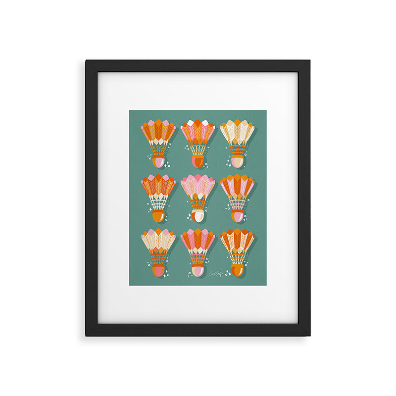 Badminton Birdies - Peach OmbrÃ© on Turquoise Framed Art Print Gallery Image 6