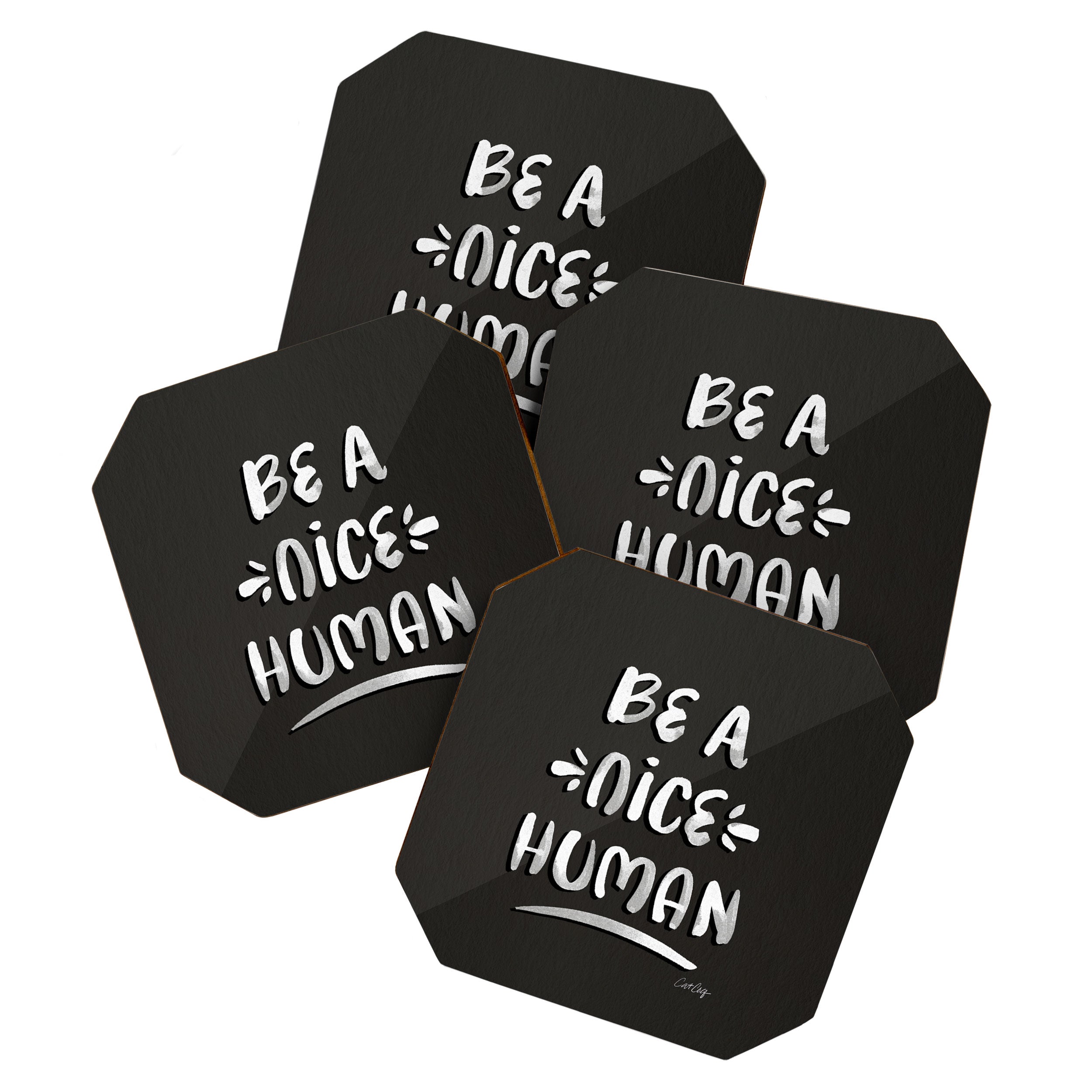 Be a Nice Human - White Type on Black Palette Coaster Gallery Image 1