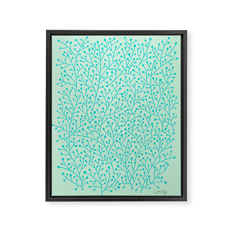 Berry Branches - Mint & Turquoise Palette Framed Canvas Print Gallery Image 6