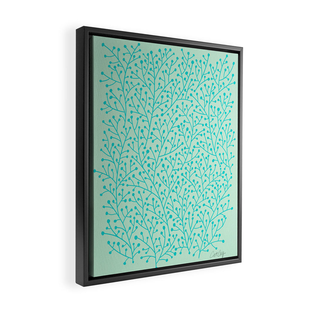 Berry Branches - Mint & Turquoise Palette Framed Canvas Print Gallery Image 2