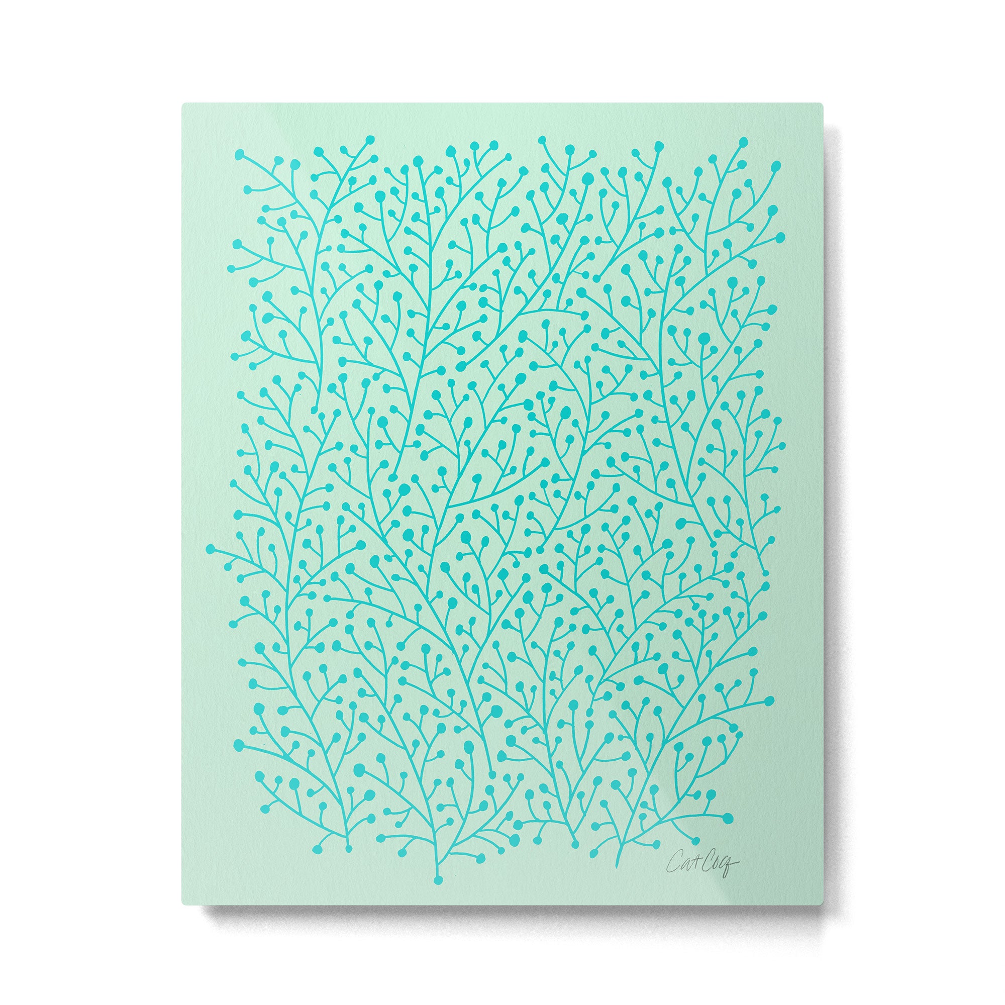 Berry Branches - Mint & Turquoise Palette Metal Print Gallery Image 4