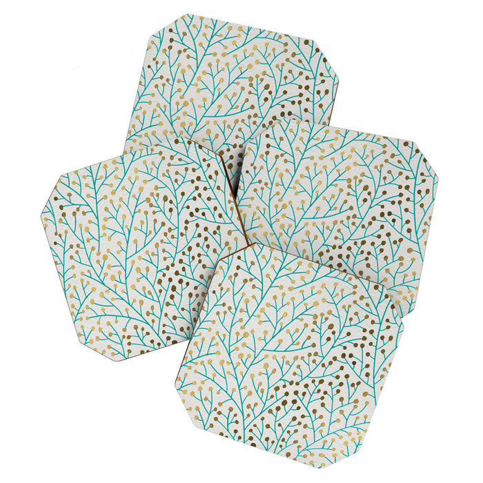 Berry Branches - Turquoise & Gold Coaster Gallery Image 1
