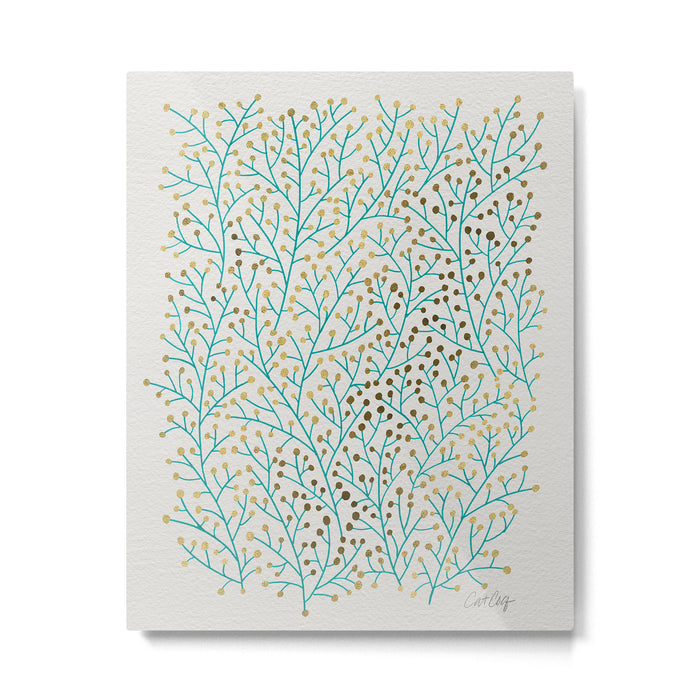 Berry Branches - Turquoise & Gold Metal Print Gallery Image 1