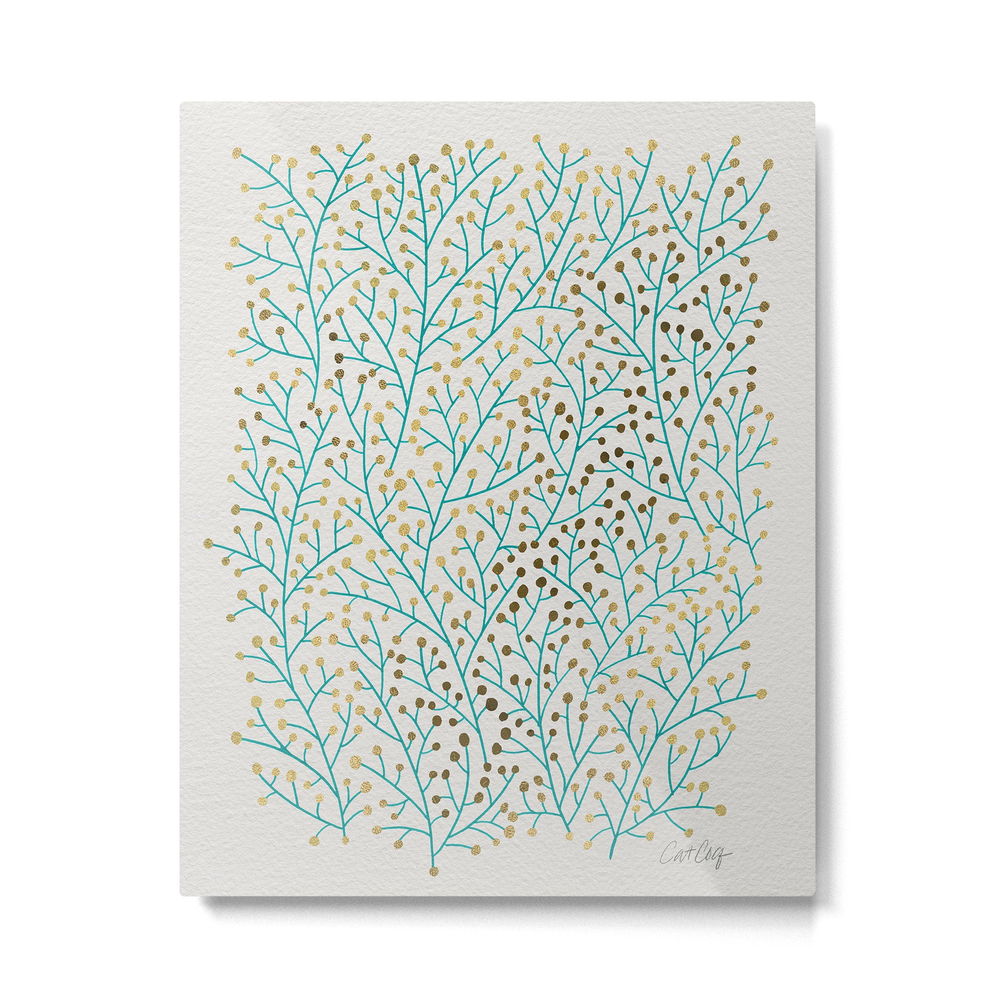 Berry Branches - Turquoise & Gold Metal Print Gallery Image 4