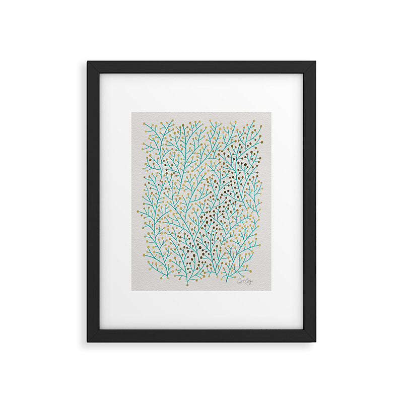 Berry Branches - Turquoise & Gold Framed Art Print Gallery Image 4
