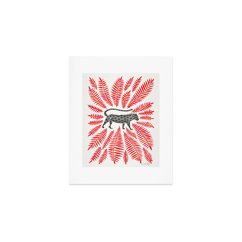 Black Jaguar - Red Leaf Palette Art Print Gallery Image 1
