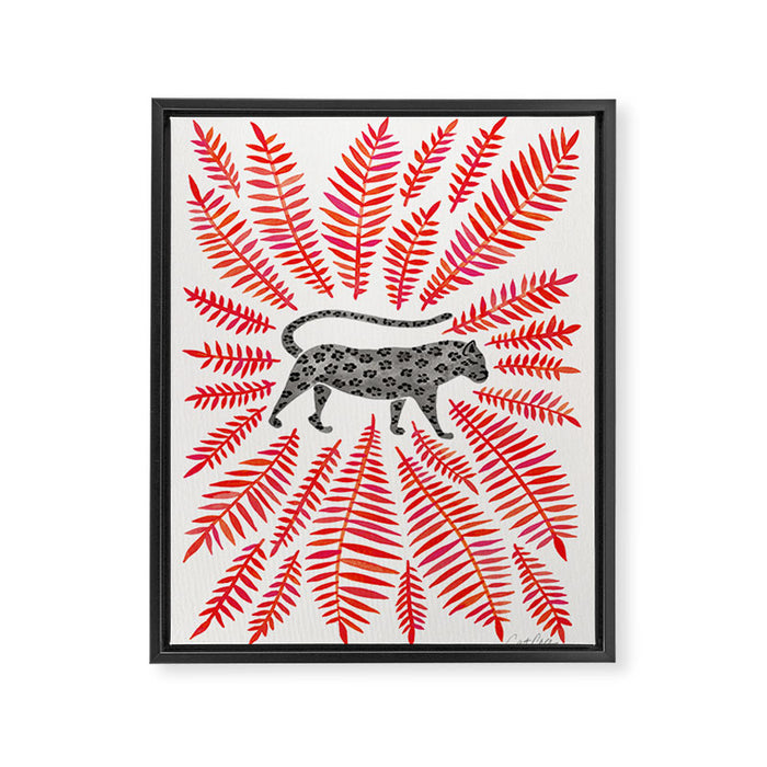 Black Jaguar - Red Leaf Palette Framed Canvas Print Gallery Image 1