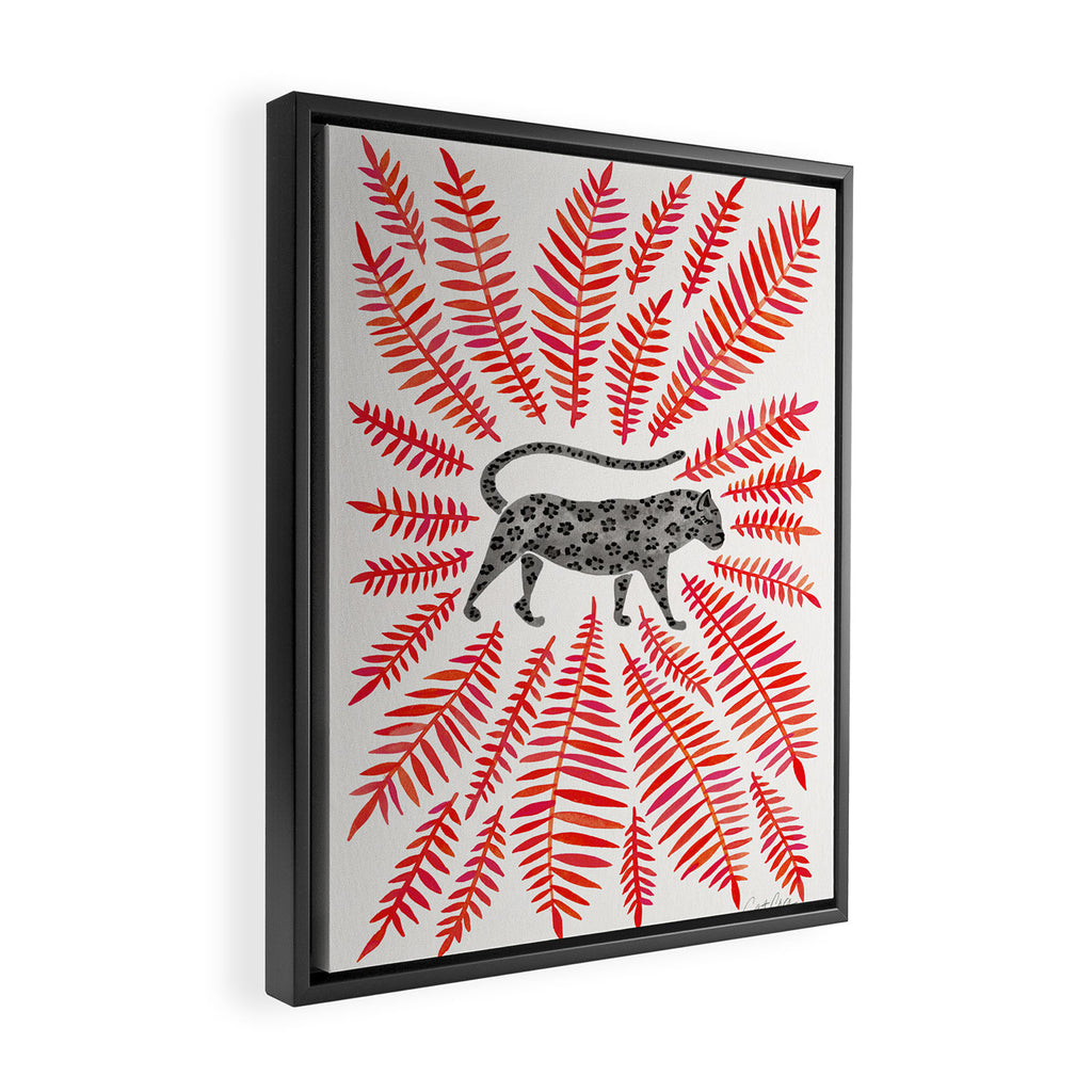 Black Jaguar - Red Leaf Palette Framed Canvas Print Gallery Image 2