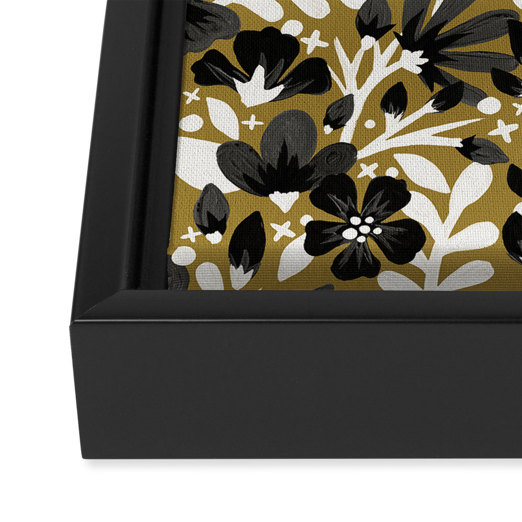 Blossom Pattern â Black & White on Kraft Framed Canvas Print Gallery Image 3