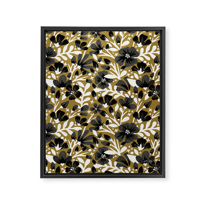 Blossom Pattern â Black & White on Kraft Framed Canvas Print Gallery Image 1