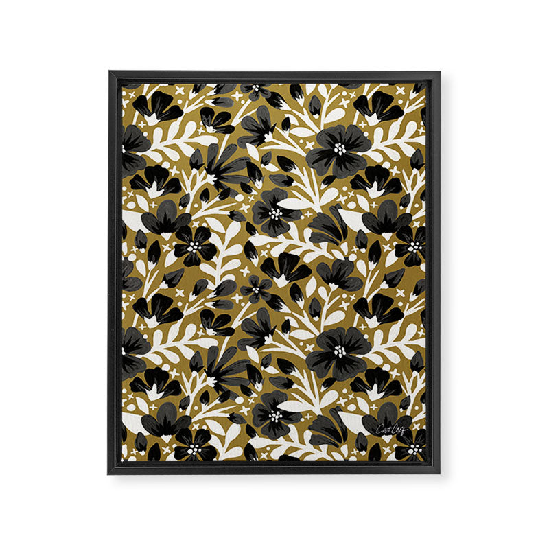 Blossom Pattern â Black & White on Kraft Framed Canvas Print Gallery Image 8