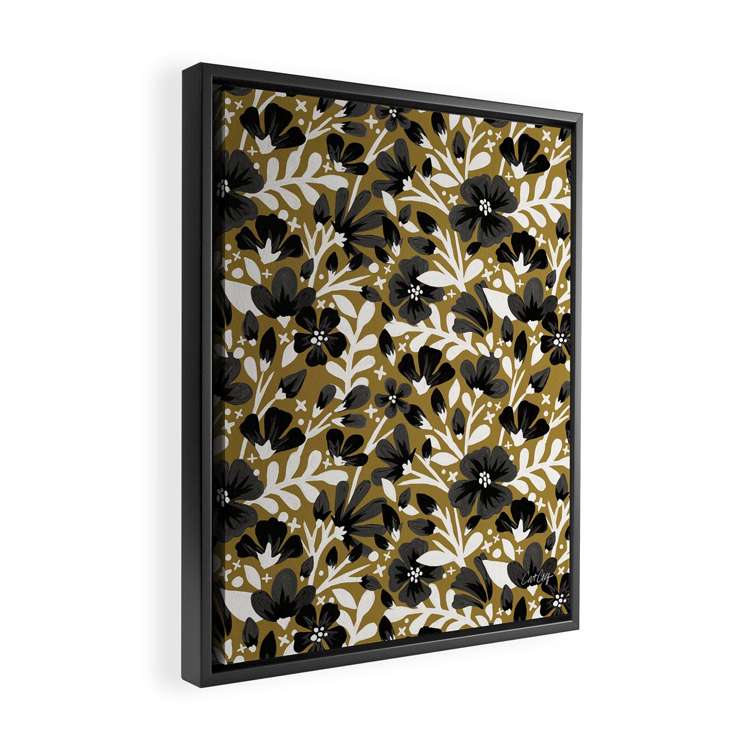 Blossom Pattern â Black & White on Kraft Framed Canvas Print Gallery Image 2