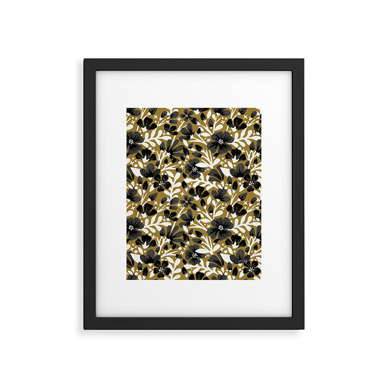 Blossom Pattern â Black & White on Kraft Framed Art Print Gallery Image 6