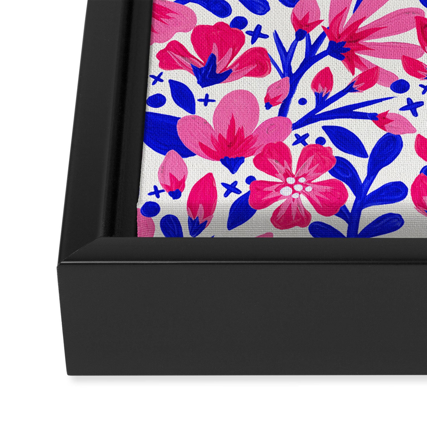 Blossom Pattern â Indigo & Pink Framed Canvas Print Gallery Image 3