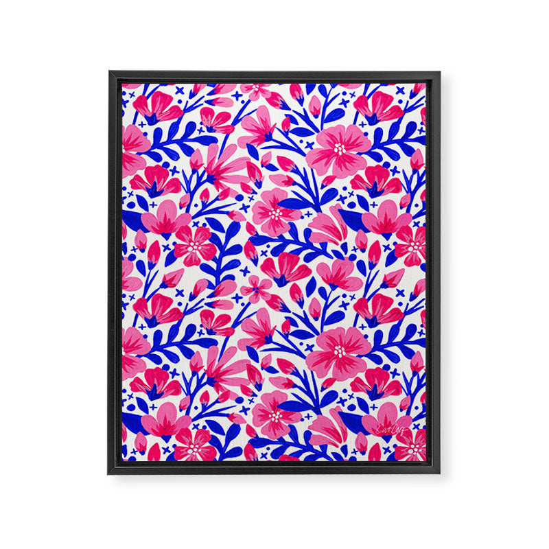 Blossom Pattern â Indigo & Pink Framed Canvas Print Gallery Image 8