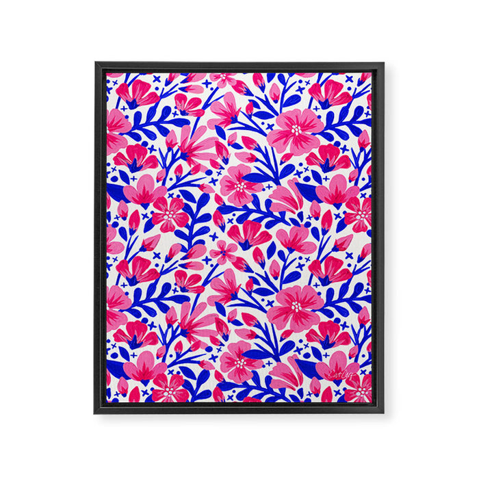 Blossom Pattern â Indigo & Pink Framed Canvas Print Gallery Image 1