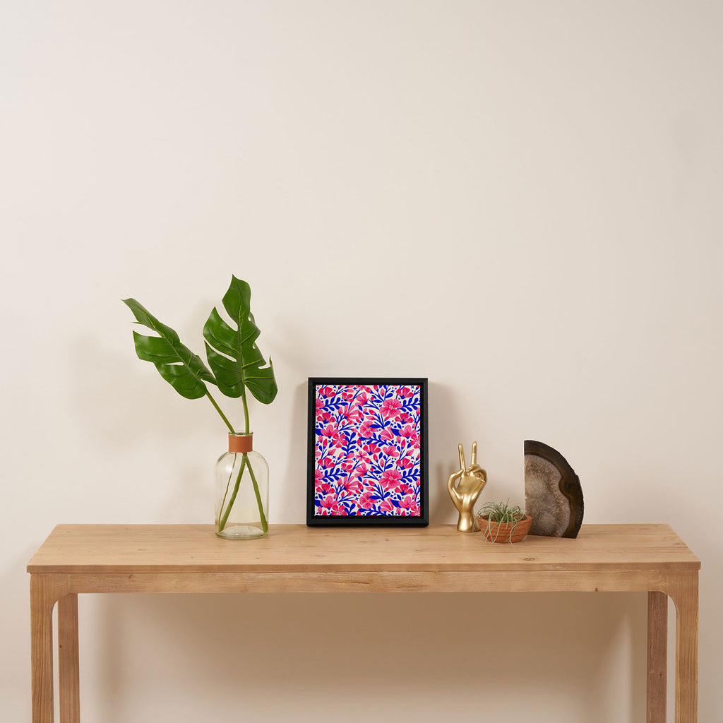 Blossom Pattern â Indigo & Pink Framed Canvas Print Gallery Image 4