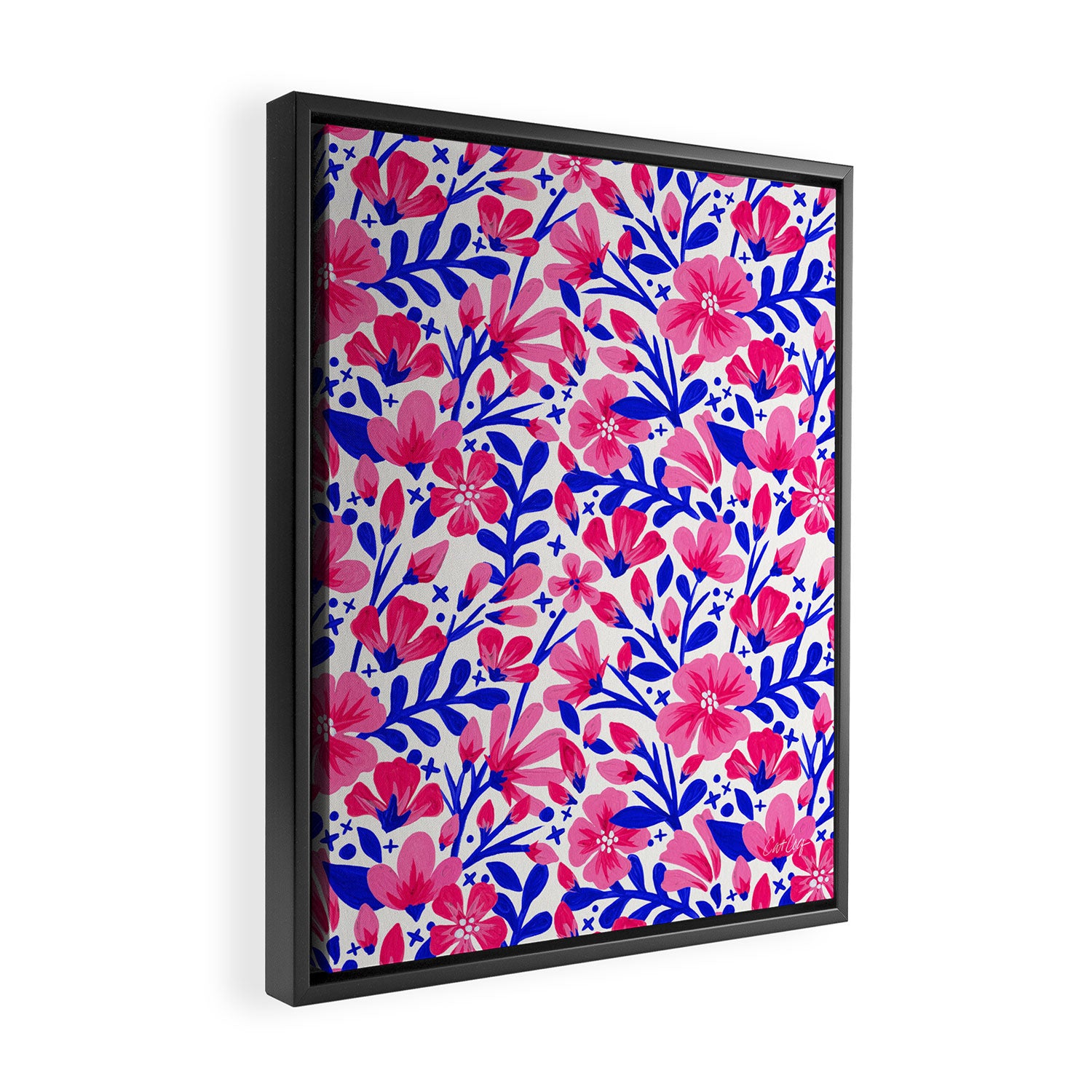 Blossom Pattern â Indigo & Pink Framed Canvas Print Gallery Image 2