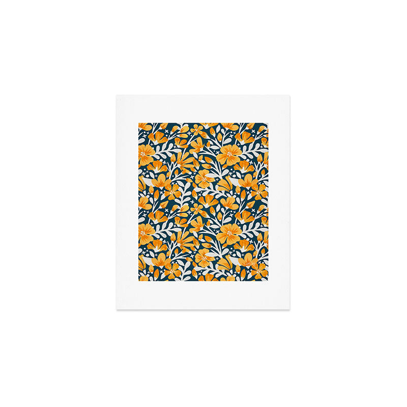 Blossom Pattern â Ochre & Teal Art Print Gallery Image 1
