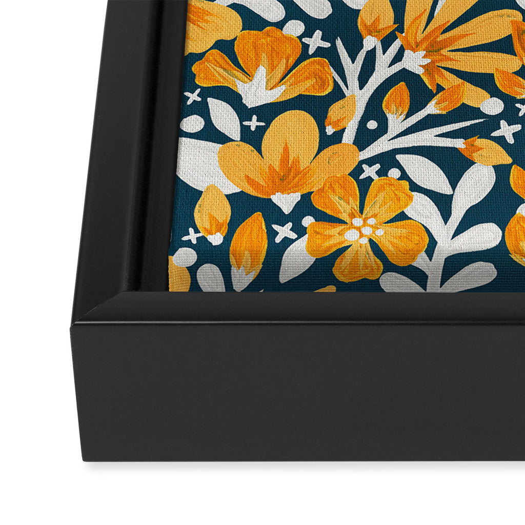 Blossom Pattern â Ochre & Teal Framed Canvas Print Gallery Image 3