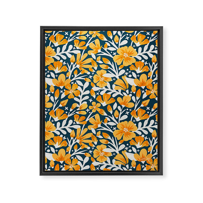 Blossom Pattern â Ochre & Teal Framed Canvas Print Gallery Image 1