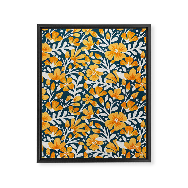 Blossom Pattern â Ochre & Teal Framed Canvas Print Gallery Image 8