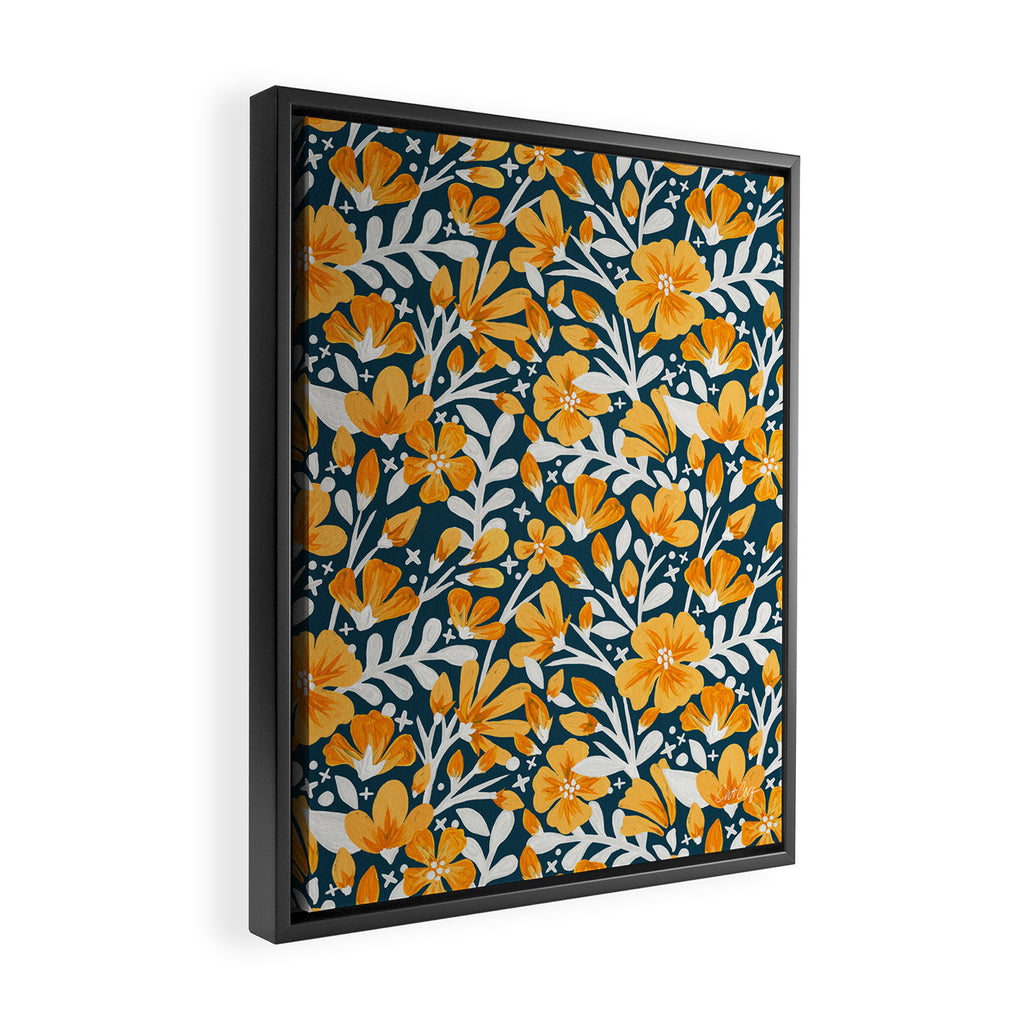 Blossom Pattern â Ochre & Teal Framed Canvas Print Gallery Image 2