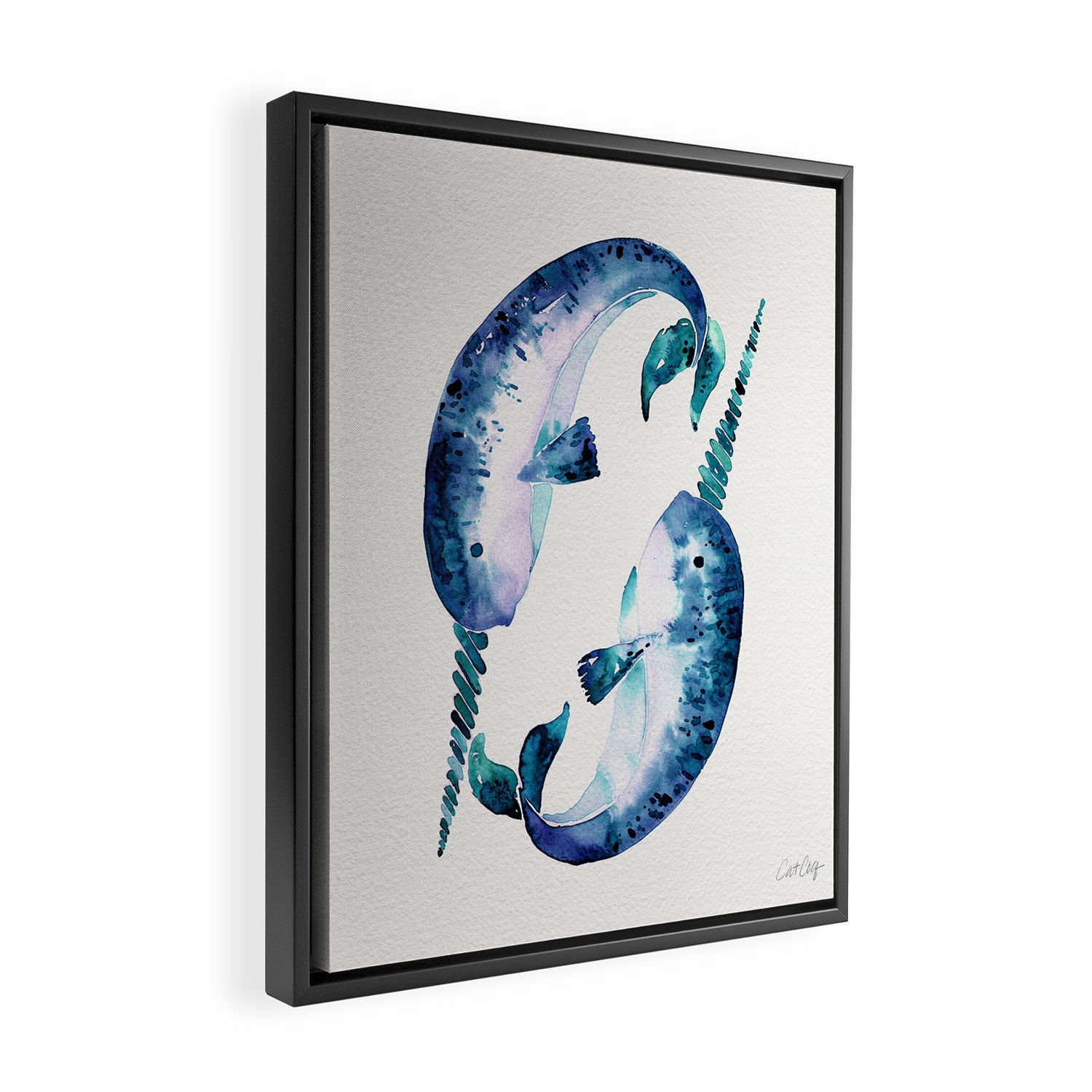 Blue Narwhals Framed Canvas Print Gallery Image 2