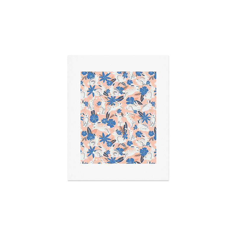 Bunnies & Blooms - Blue & Blush Palette Art Print Gallery Image 1