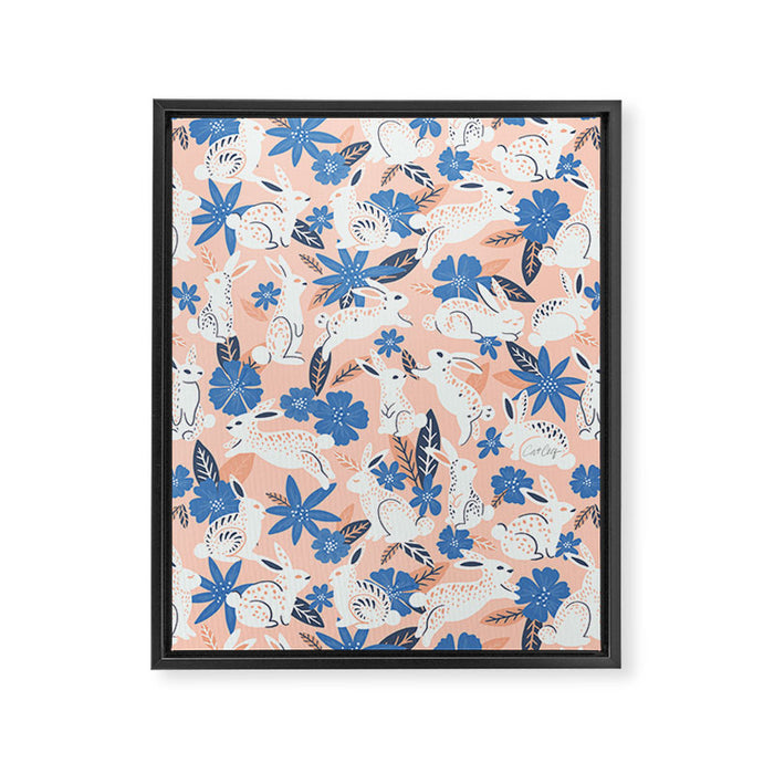 Bunnies & Blooms - Blue & Blush Palette Framed Canvas Print Gallery Image 1