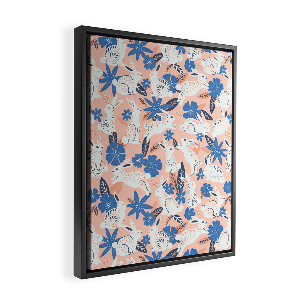 Bunnies & Blooms - Blue & Blush Palette Framed Canvas Print Gallery Image 2